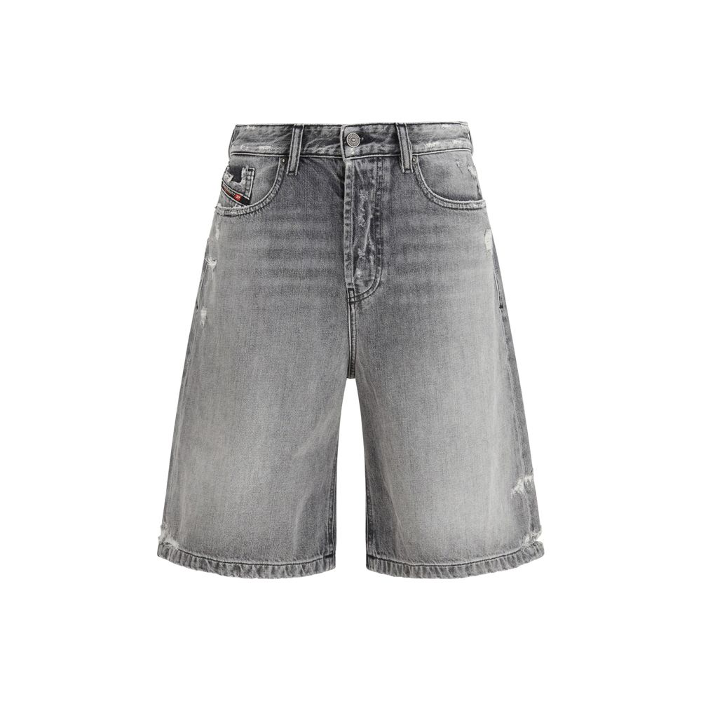 Graue Baumwolldenim-Bermudashorts mit Destroyed-Details