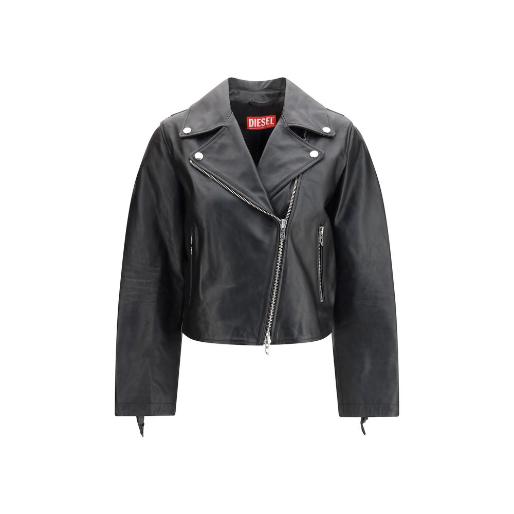 Schwarze Lederjacke mit asymmetrischer Vorderseite und Reißverschlüssen