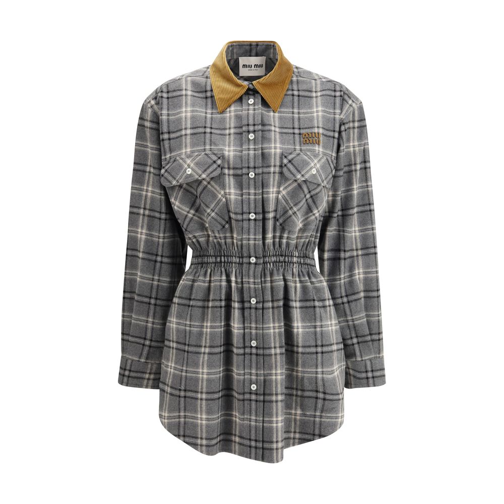 Gray Cotton Mini Dress with Velvet Collar