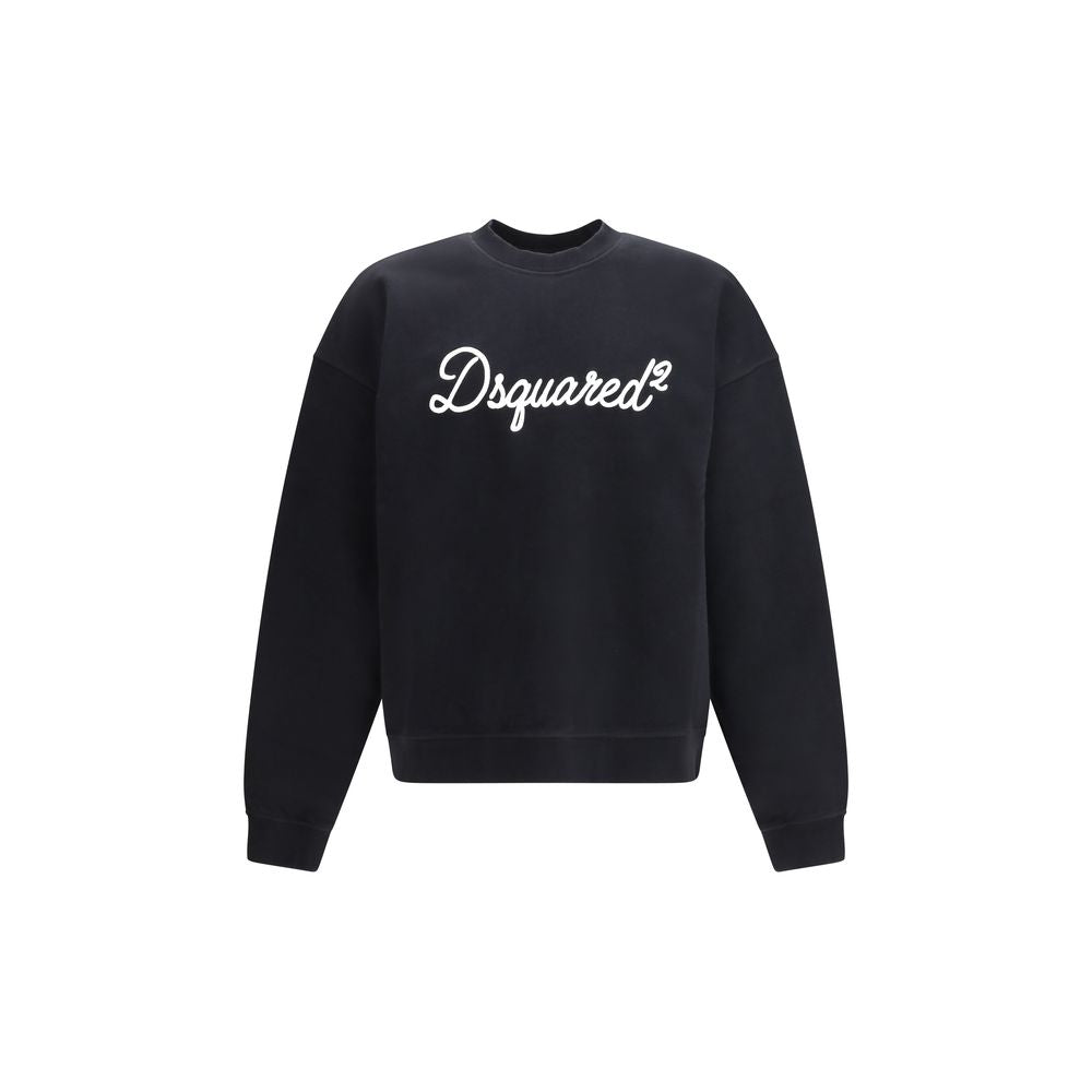 Black Cotton Crewneck Sweatshirt with Logo