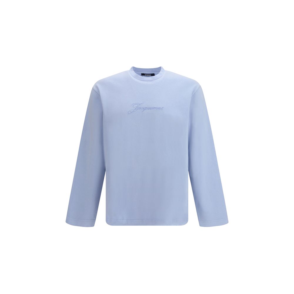 Blue Cotton Long Sleeve T-Shirt with Embroidered Logo