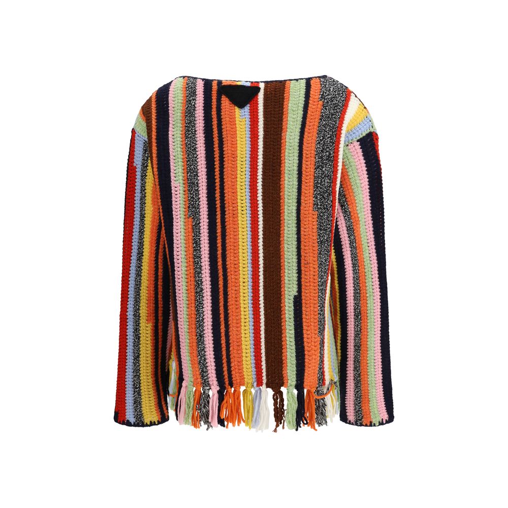 Multicolor Wool and Cashmere Sweater with Fringe Detail