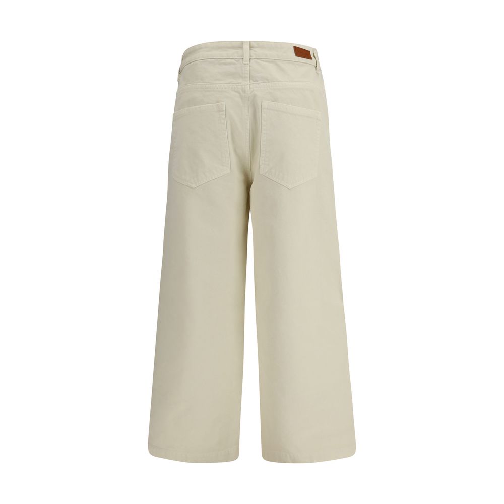 Beige Cotton Pants with Leather Logo Patch