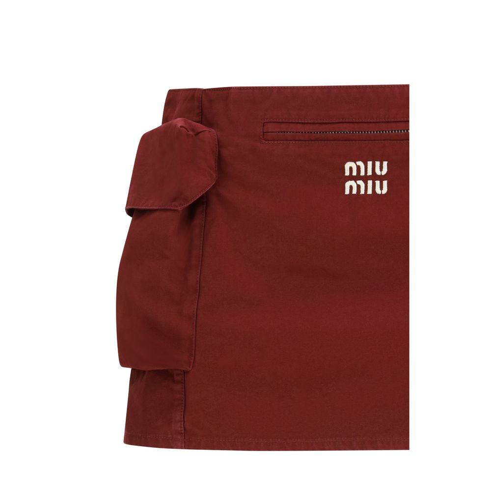 Bordeaux Cotton Mini Skirt with Zip Pockets