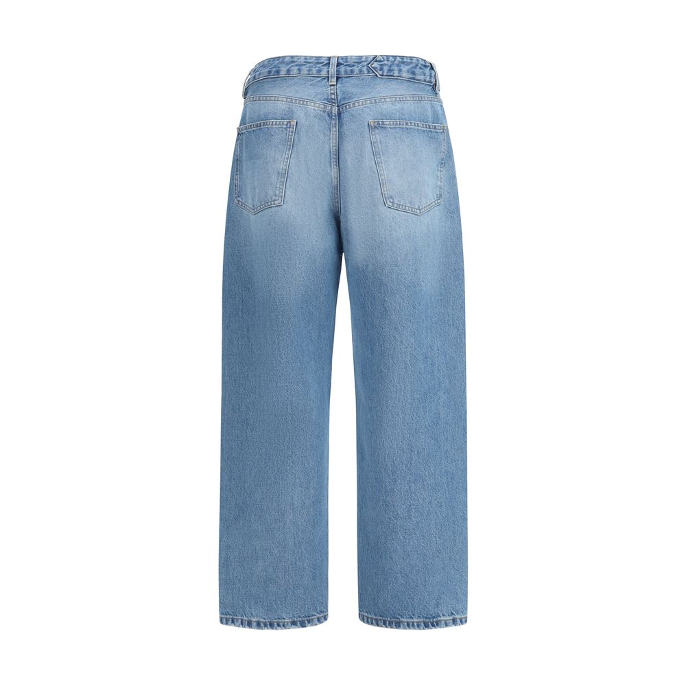 Blue Synthetic Denim Jeans with Wide Legs