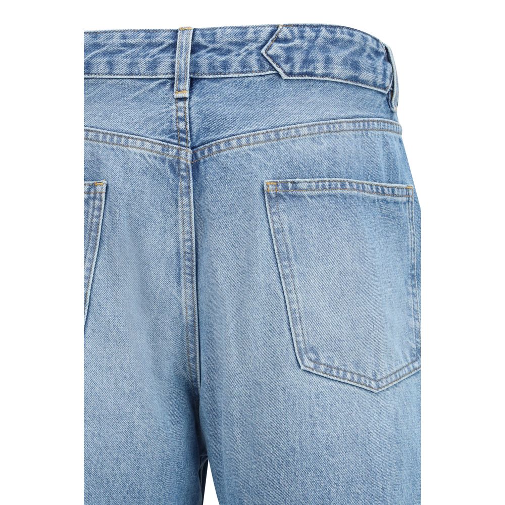 Blue Synthetic Wide-Leg Denim Jeans