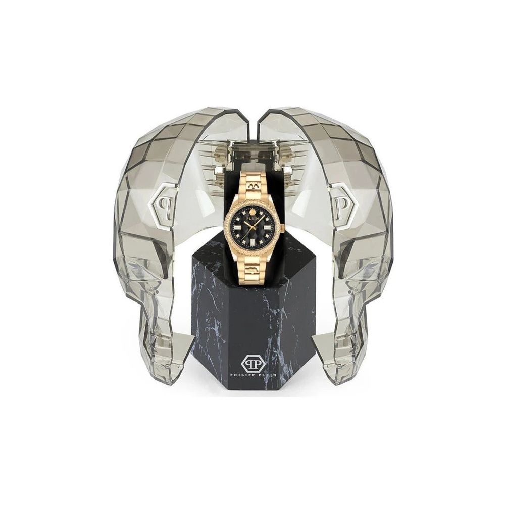 Gold Stainless Steel Dress Watch with Black Dial