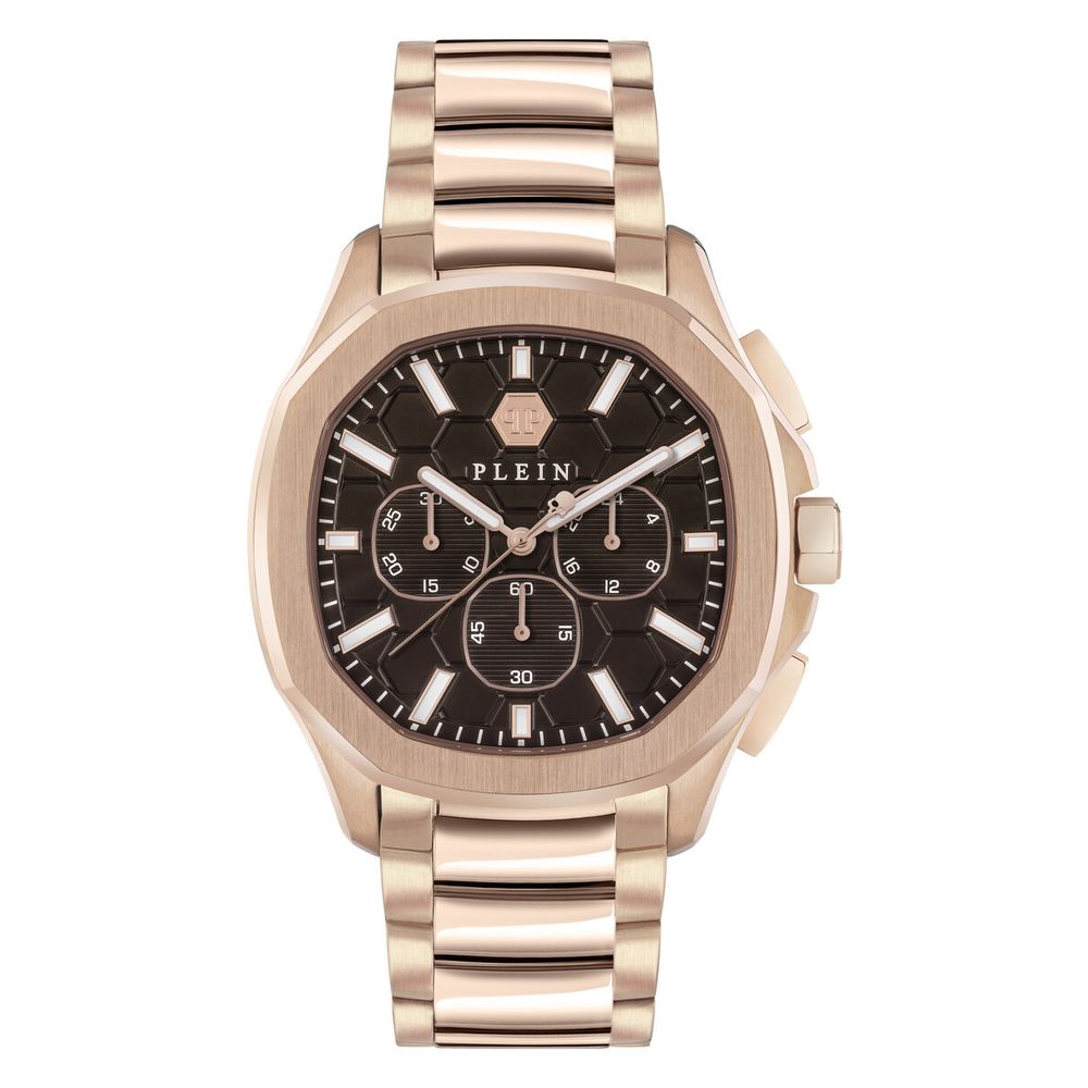 Pink Stainless Steel Dress Watch with Brown Dial