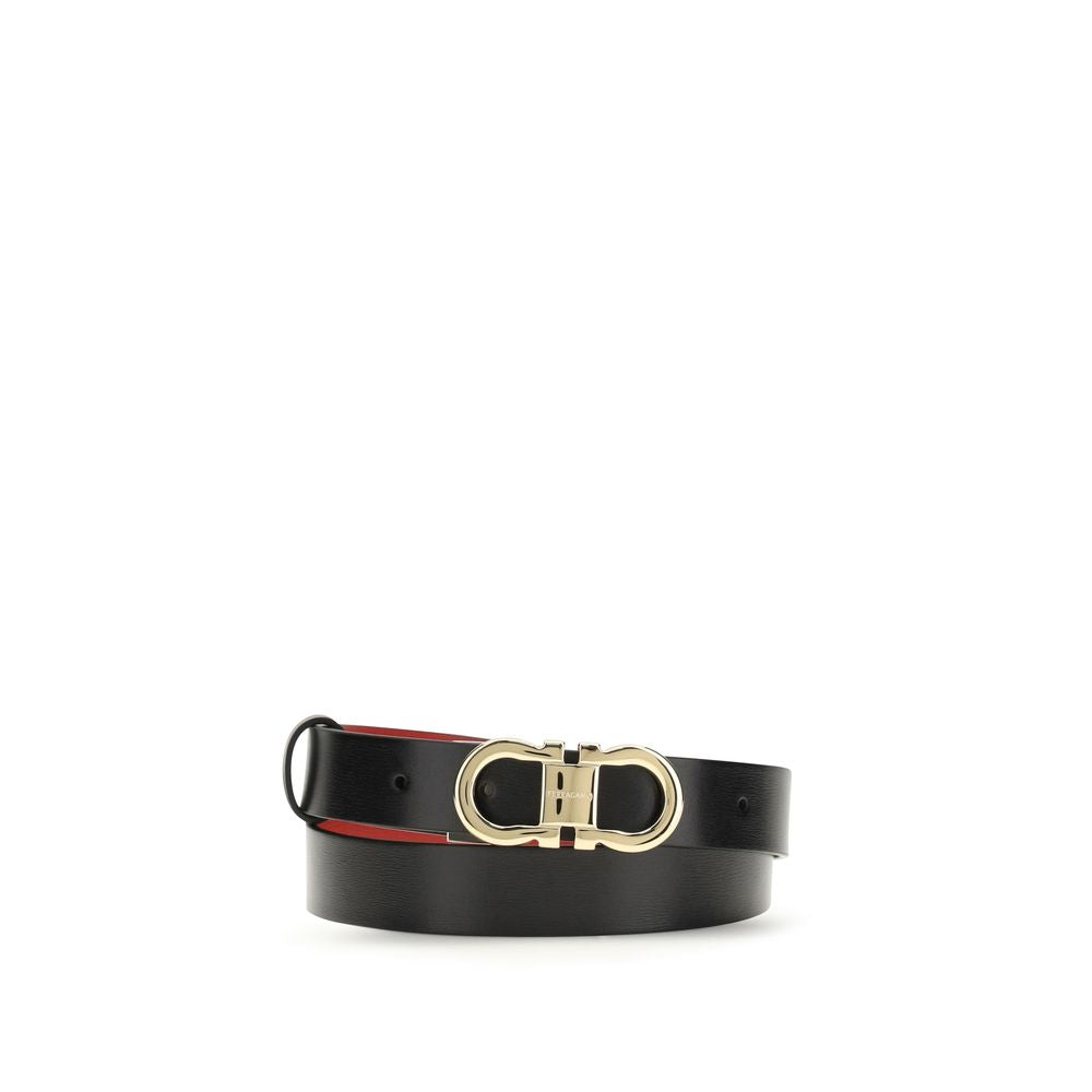 Black Leather Gancini Reversible Belt by Ferragamo