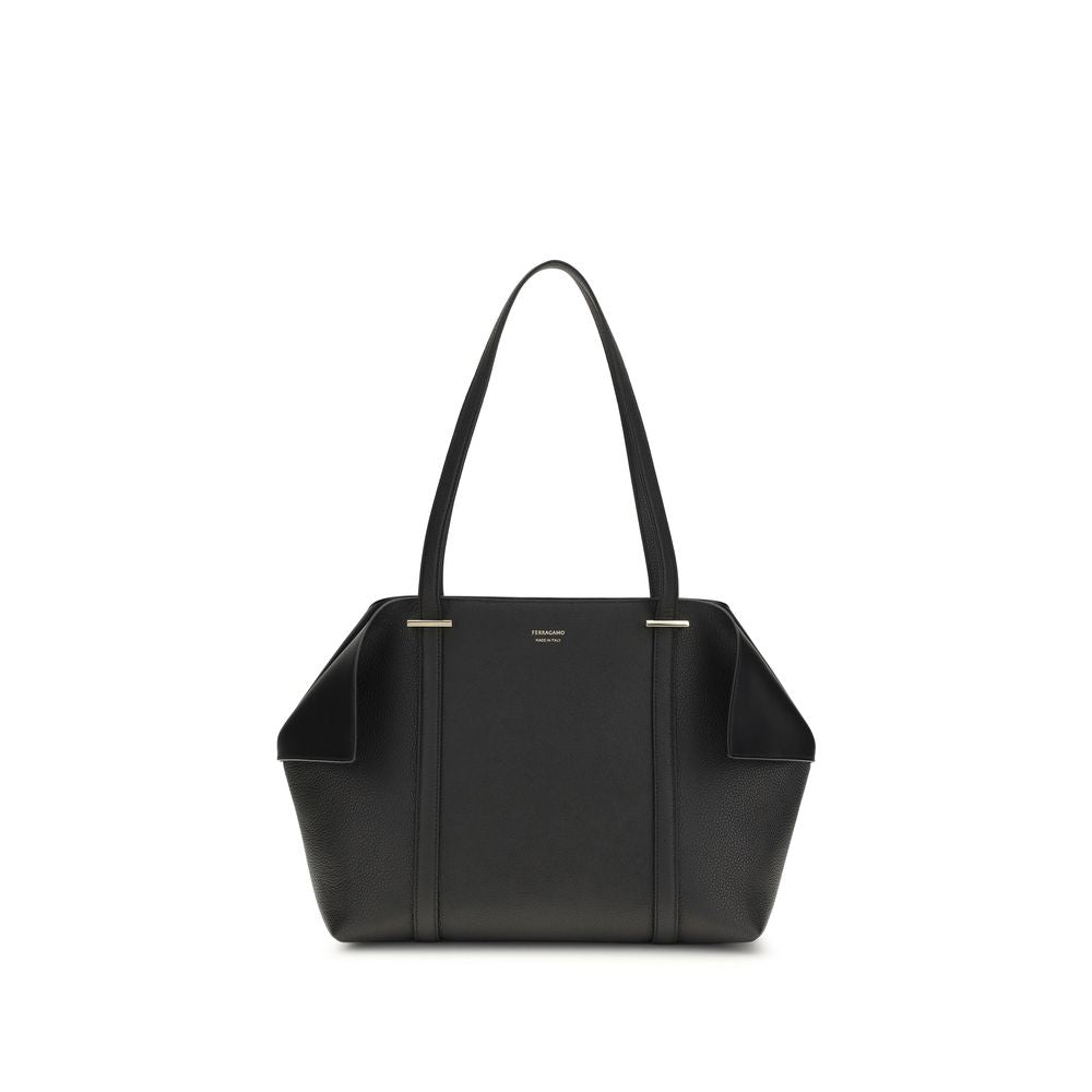 Schwarze Ledertasche mit Gancini-Detail