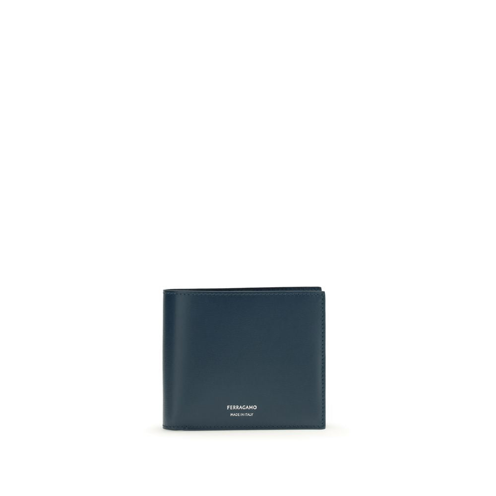 Blue Leather Wallet with Silver Logo Detail