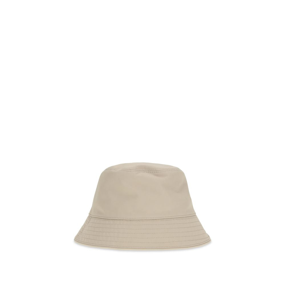 Beige Bucket Hat with Leather-Trimmed Visor