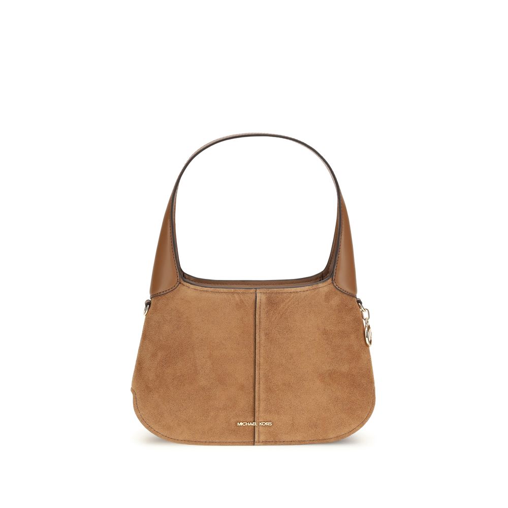 Beige Leather Shoulder Bag with Gold-Tone Details