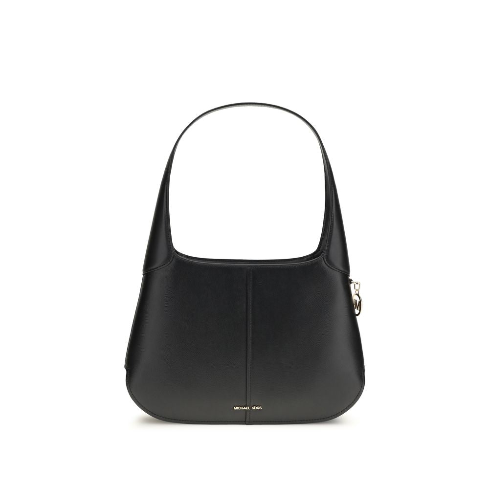 Black Leather Alice Shoulder Bag with Zipper Closure