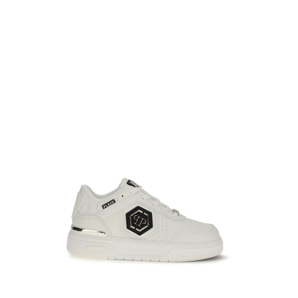 White Leather Athletic Sneakers by Philippe Plein