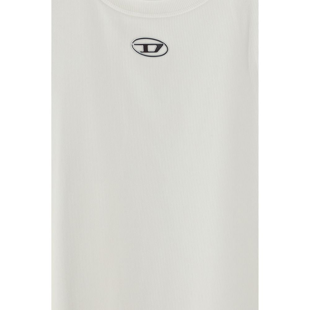 White Cotton Sleeveless Tank Top with Logo by Diesel