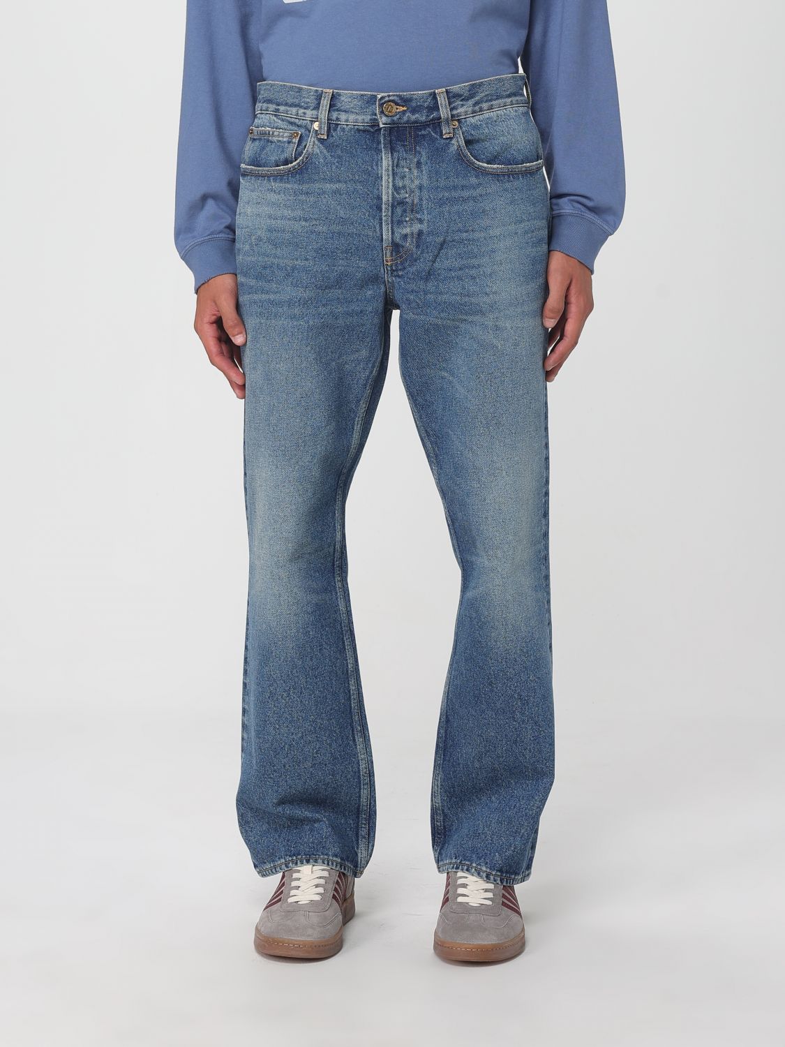 Blue Cotton Denim Flared Jeans