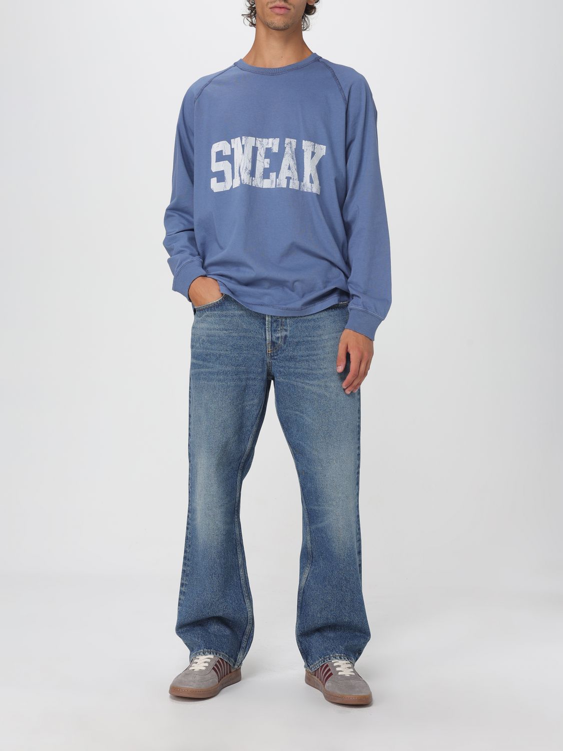 Blue Cotton Denim Flared Jeans