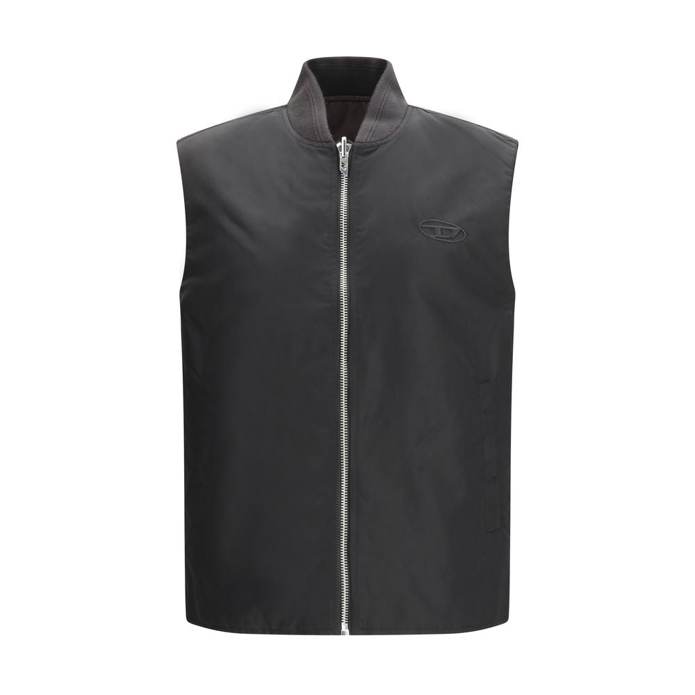 Brown Synthetic Sleeveless Jacket with Logo Patch