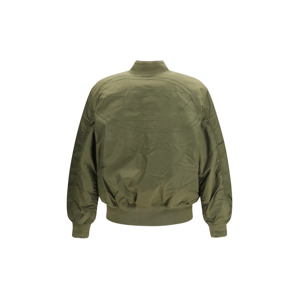 Bicolor Synthetic Bomber Jacket with Embroidered Emblem