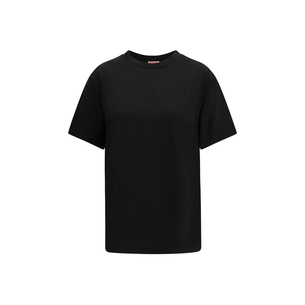 Schwarzes Baumwoll-T-Shirt mit Signature-Stickerei