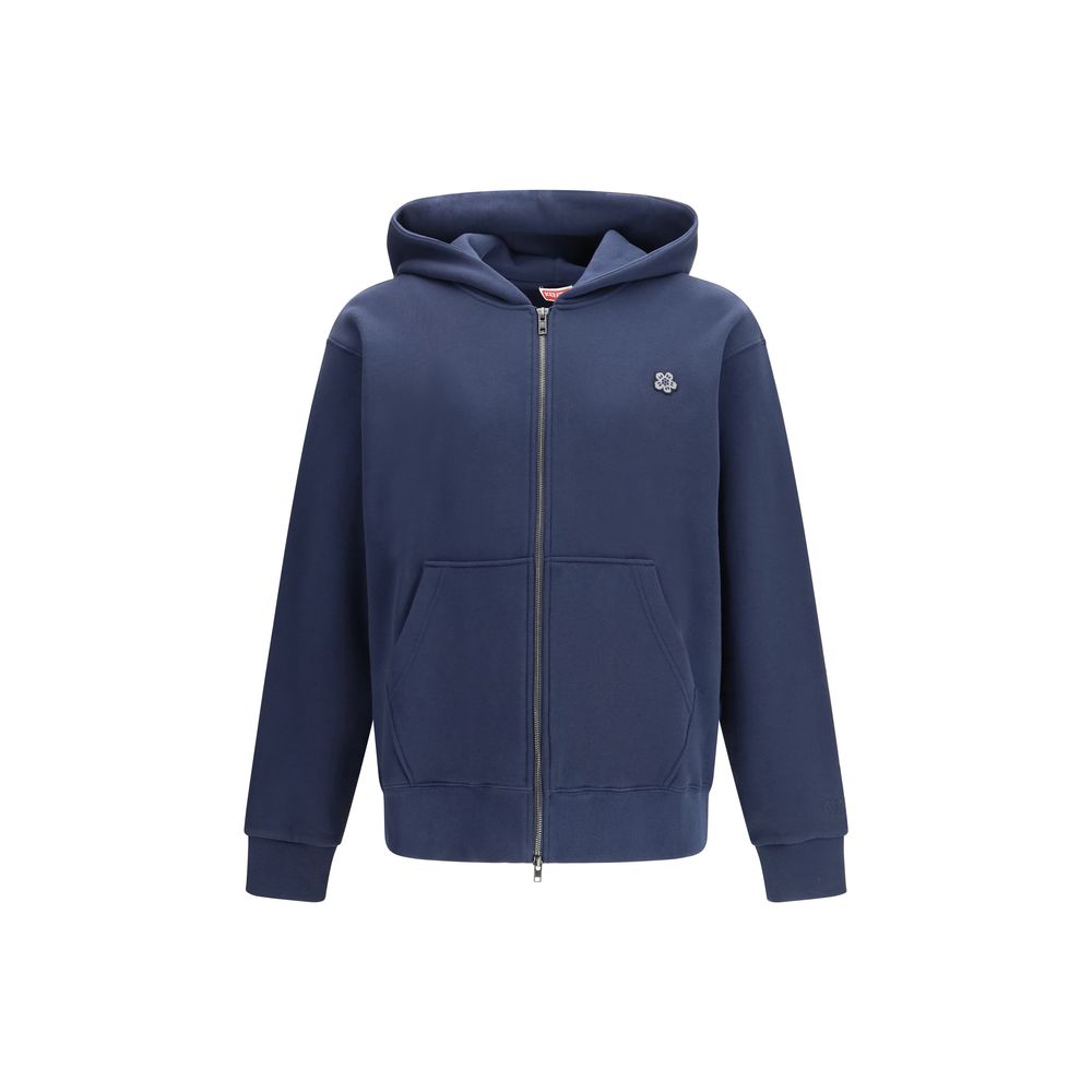 Blauer Baumwoll-Hoodie mit gesticktem Wappen