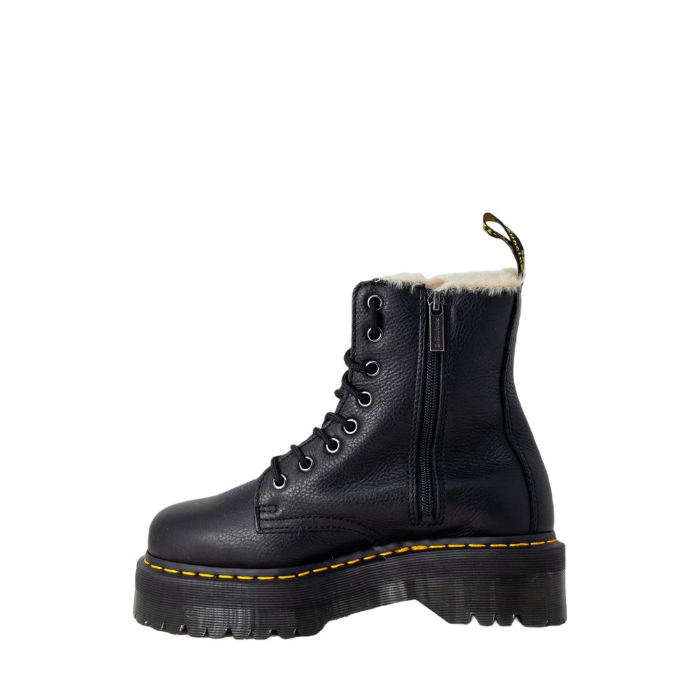 Schwarze Leder-Stiefeletten mit klobiger Sohle