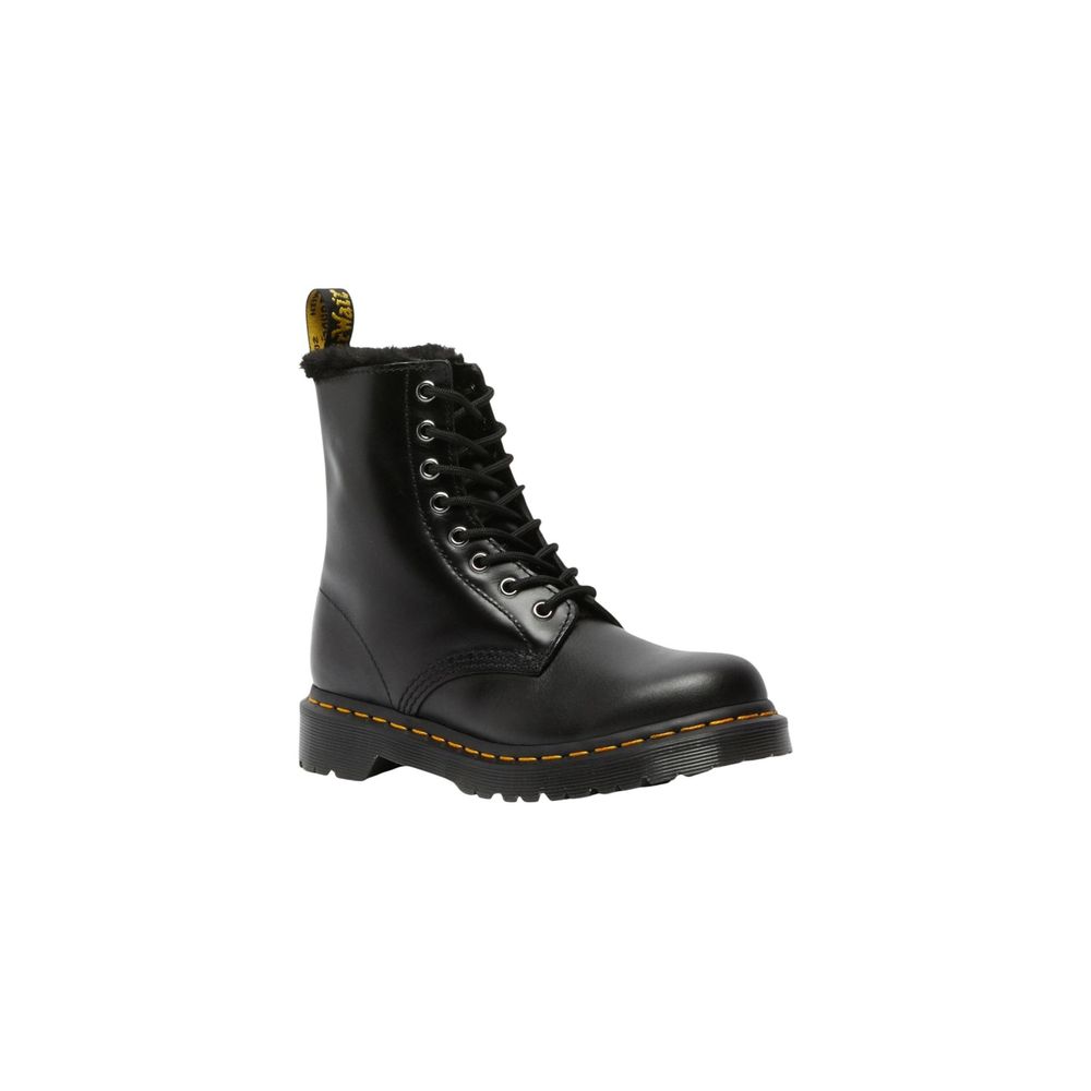 Schwarze Leder-Schnürstiefeletten