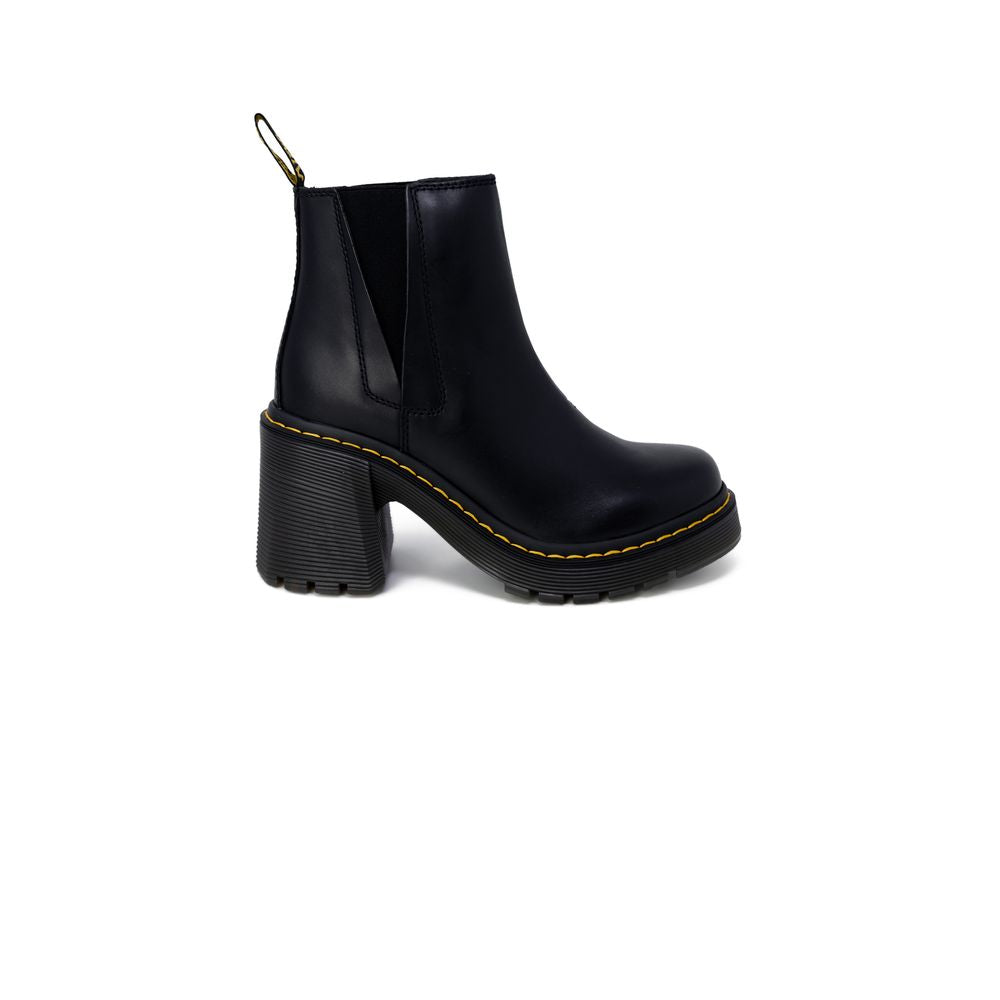 Schwarze Leder-High-Heel-Pumps mit breitem Absatz