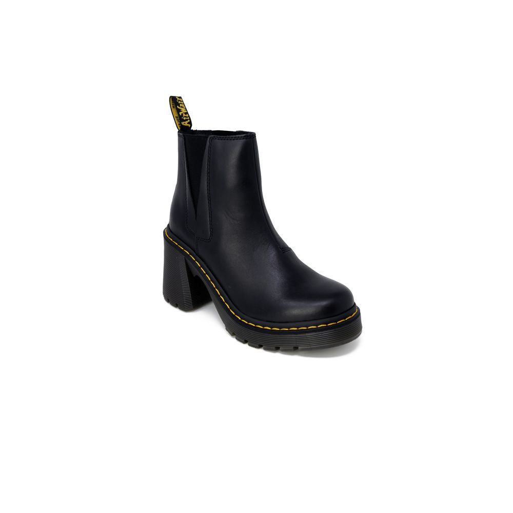 Schwarze Leder-High-Heel-Pumps mit breitem Absatz