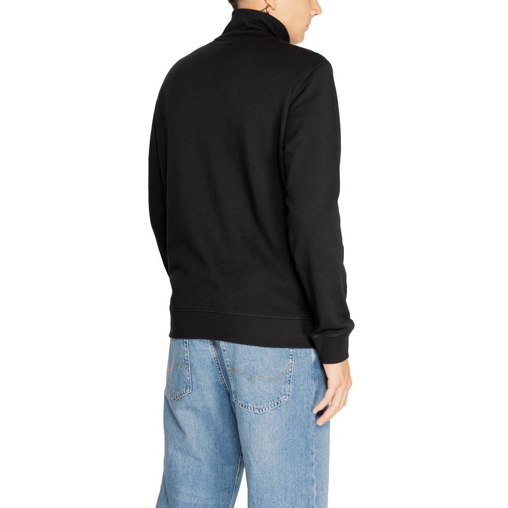 Black Cotton Sweatshirt with Half-Zip Collar