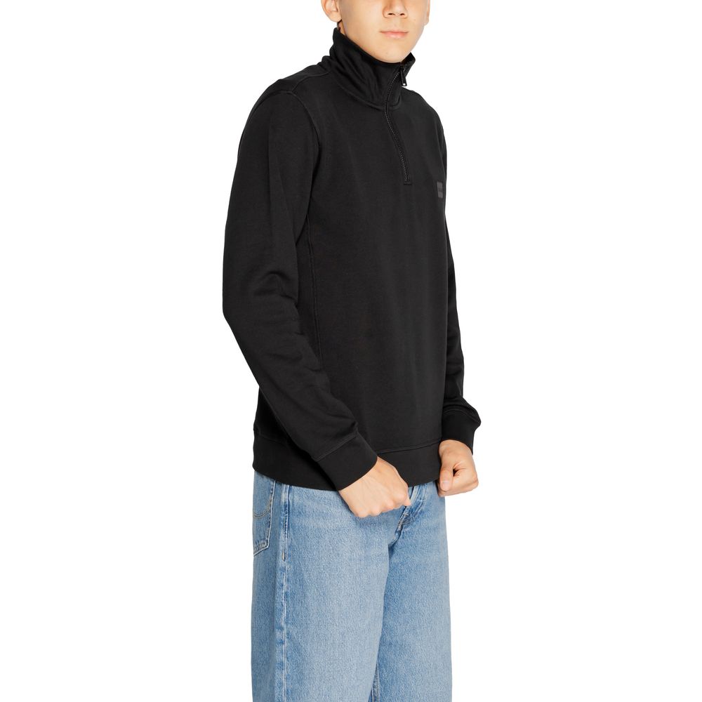Black Cotton Sweatshirt with Half-Zip Collar