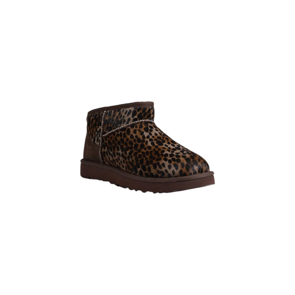 Brown Leather Ankle Boots with Animal Print
