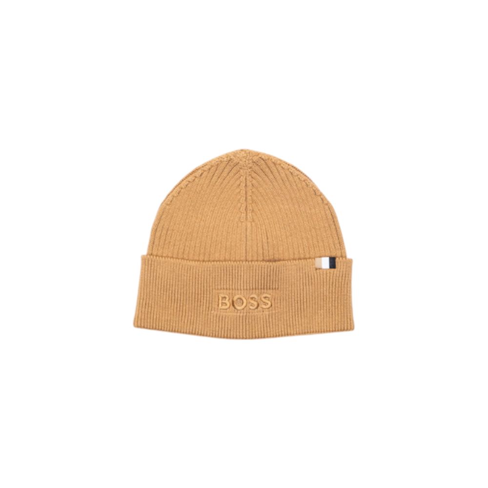 Beige Cotton and Wool Beanie with Embroidered Logo