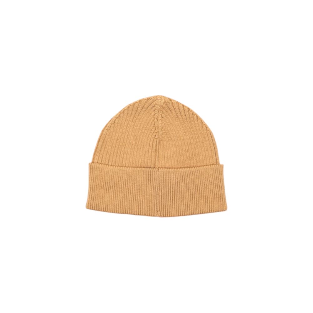 Beige Cotton and Wool Beanie with Embroidered Logo