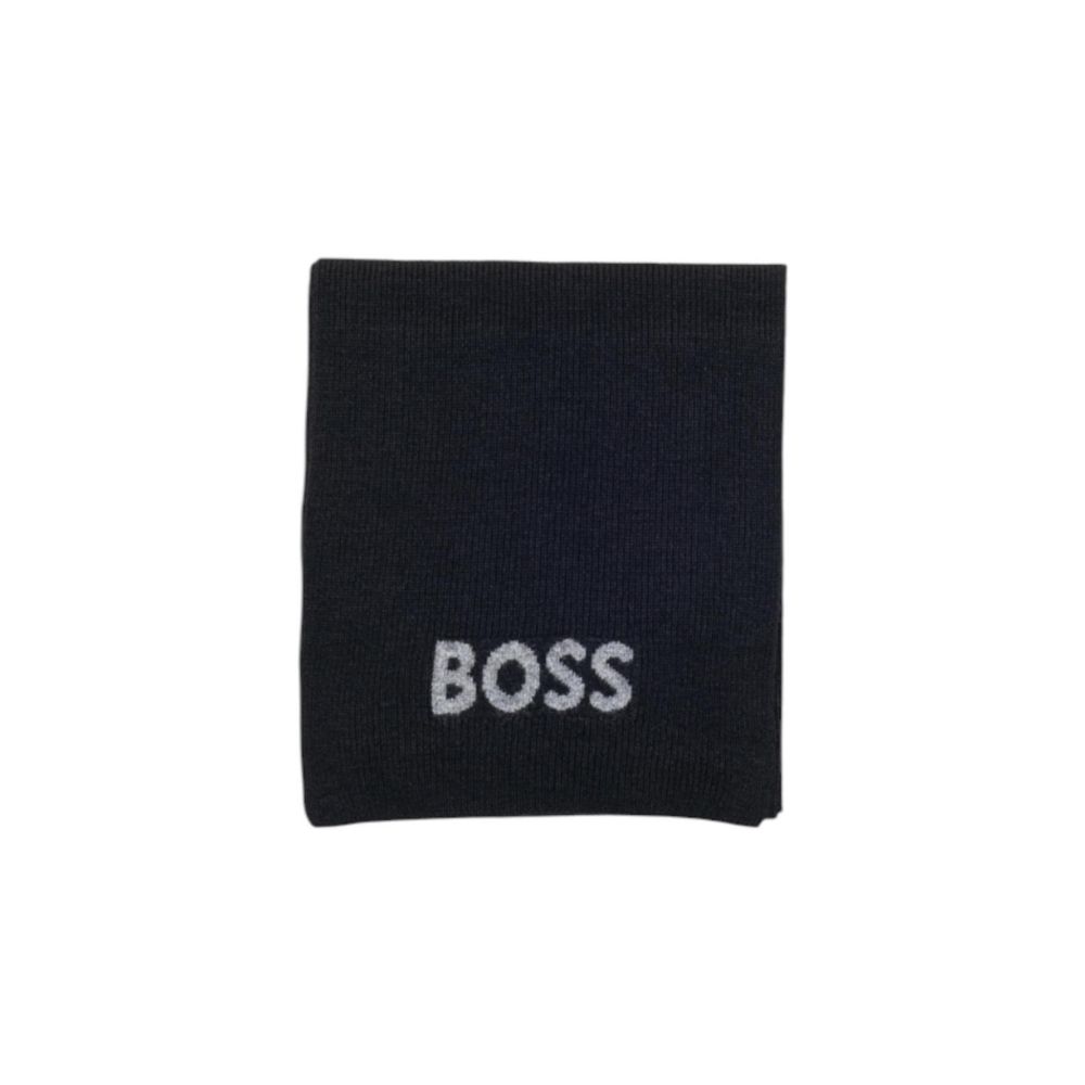 Black Synthetic Wool Scarf with Embroidered Logo