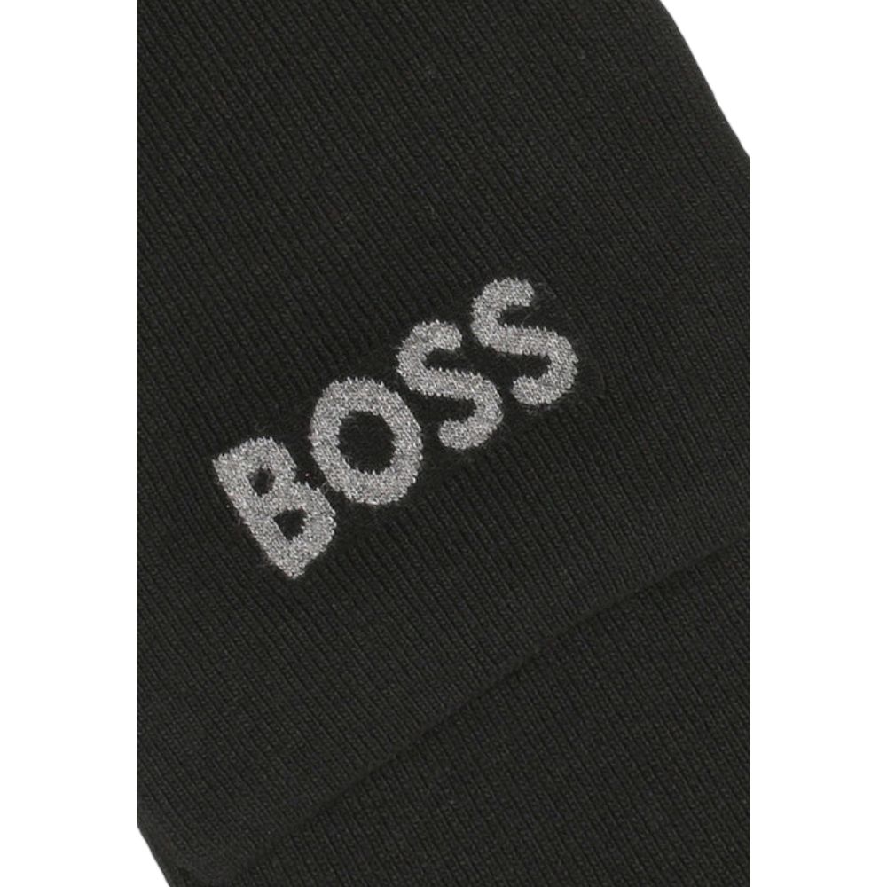 Black Synthetic Wool Scarf with Embroidered Logo