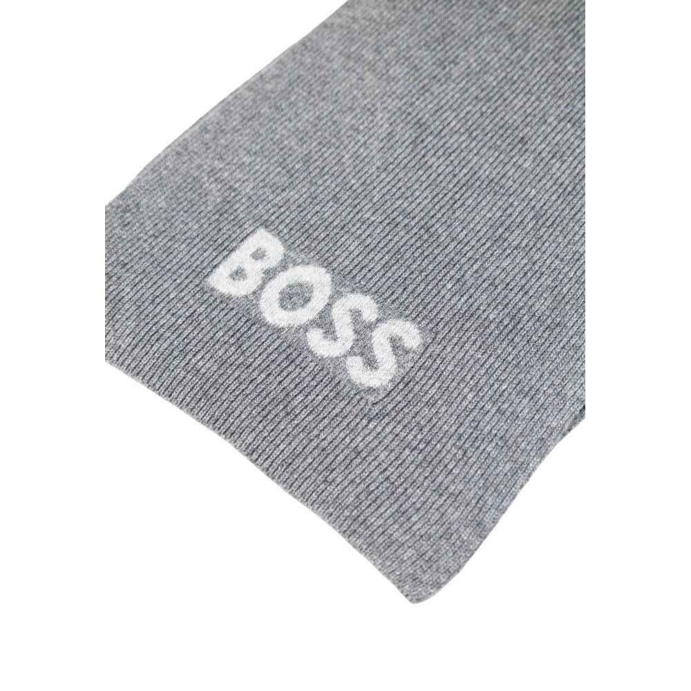 Gray Wool Blend Scarf with Embroidered Logo