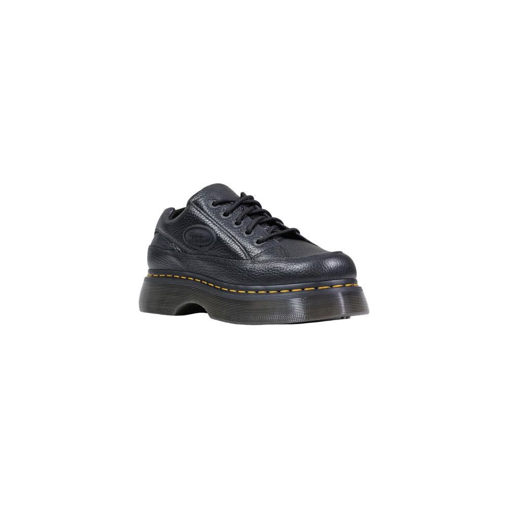 Schwarze Leder-Plateaupumps mit klobiger Sohle