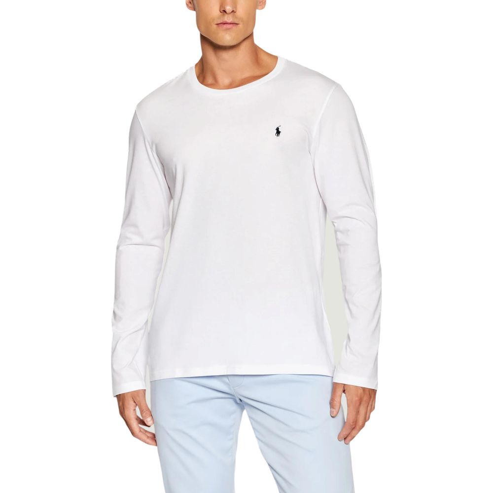 White Cotton Long Sleeve T-Shirt with Embroidered Logo