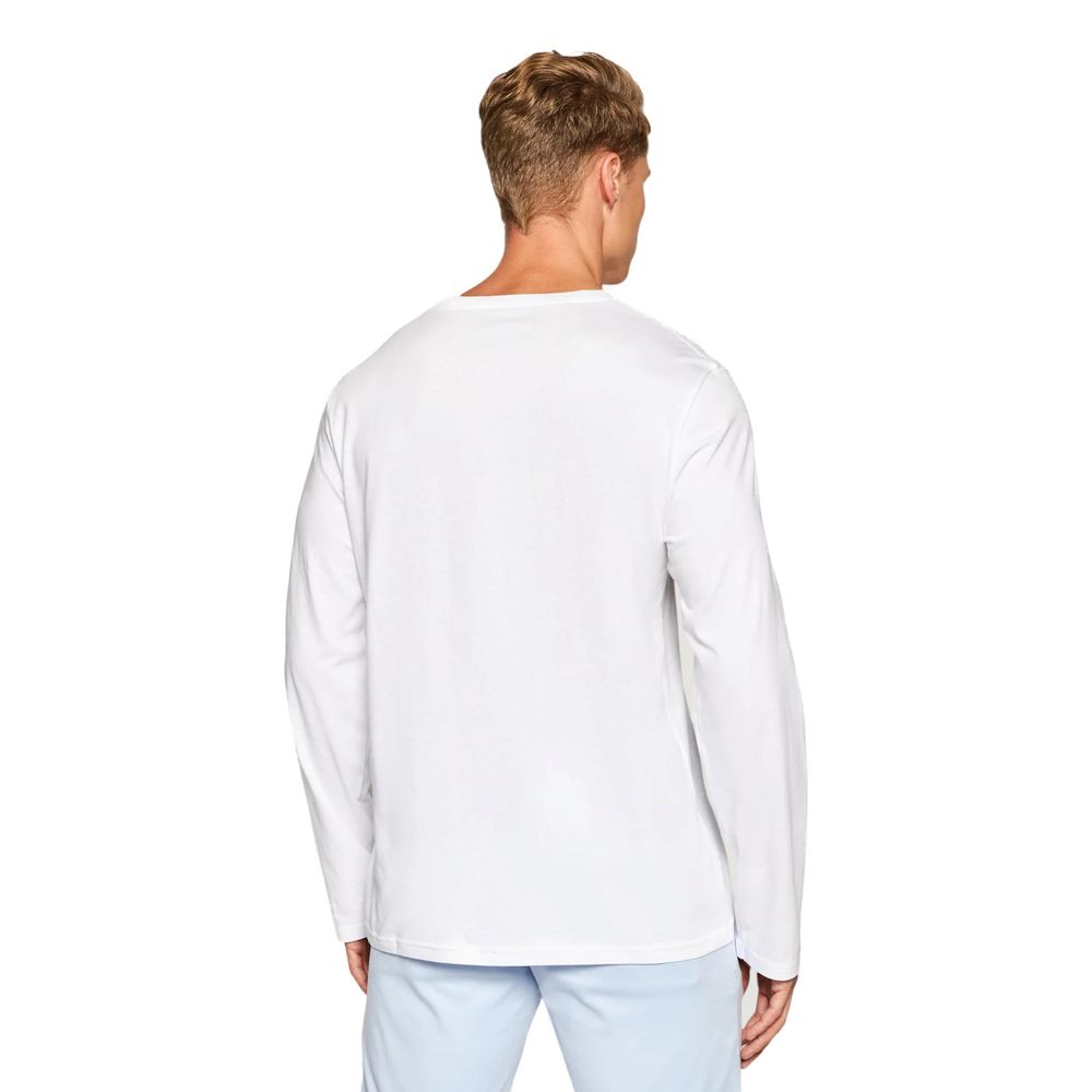 White Cotton Long Sleeve T-Shirt with Embroidered Logo