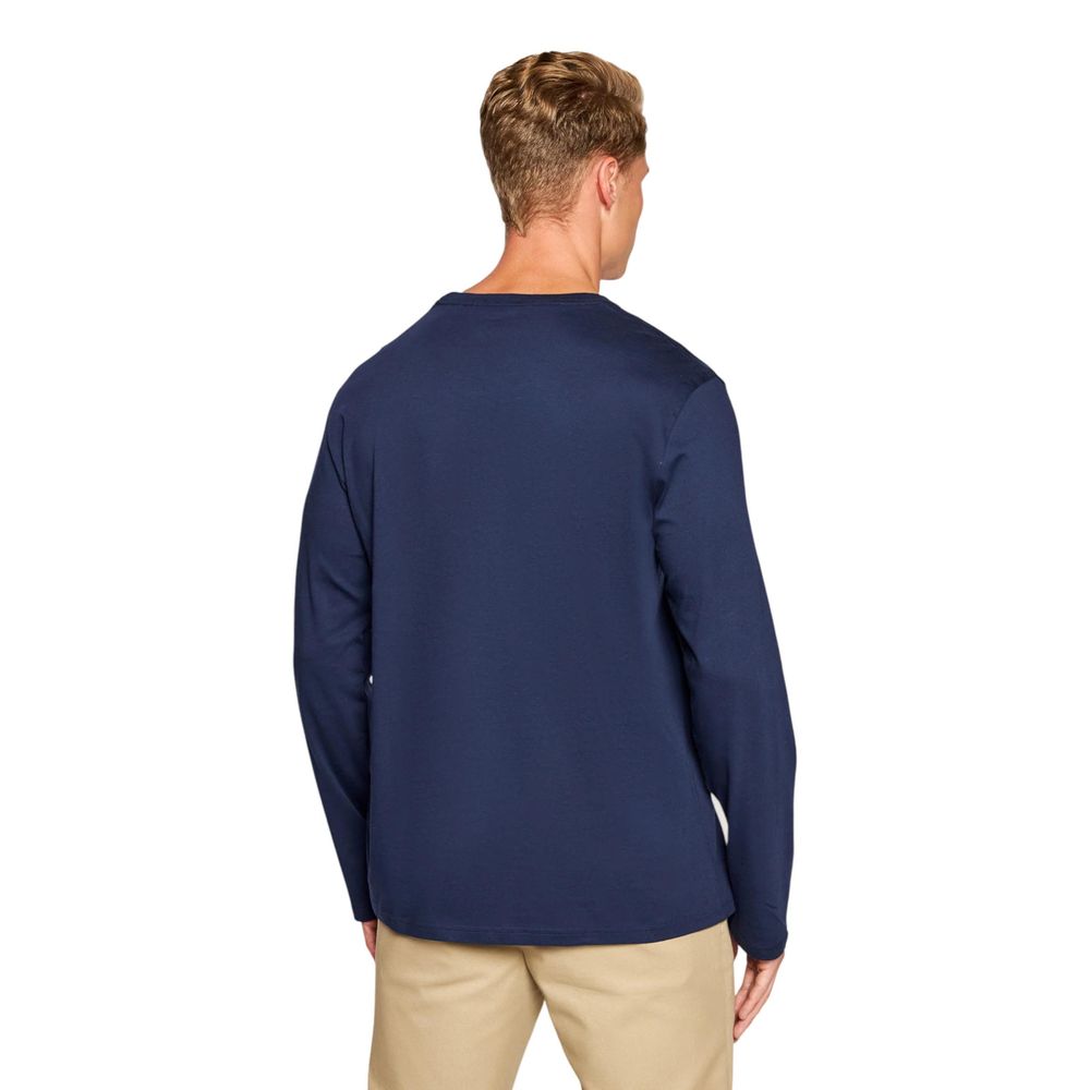 Blaues Langarm-T-Shirt mit Rundhalsausschnitt aus Baumwolle