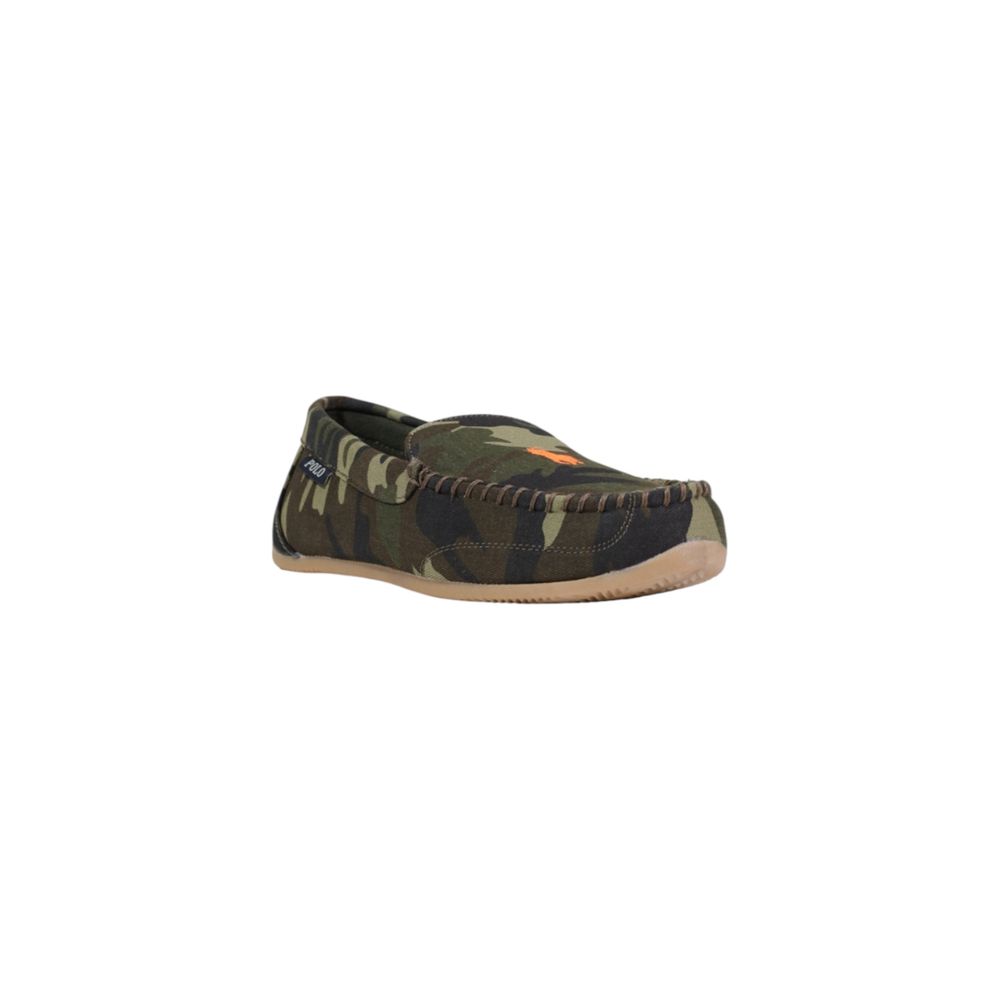 Green Synthetic Slippers with Camouflage Design