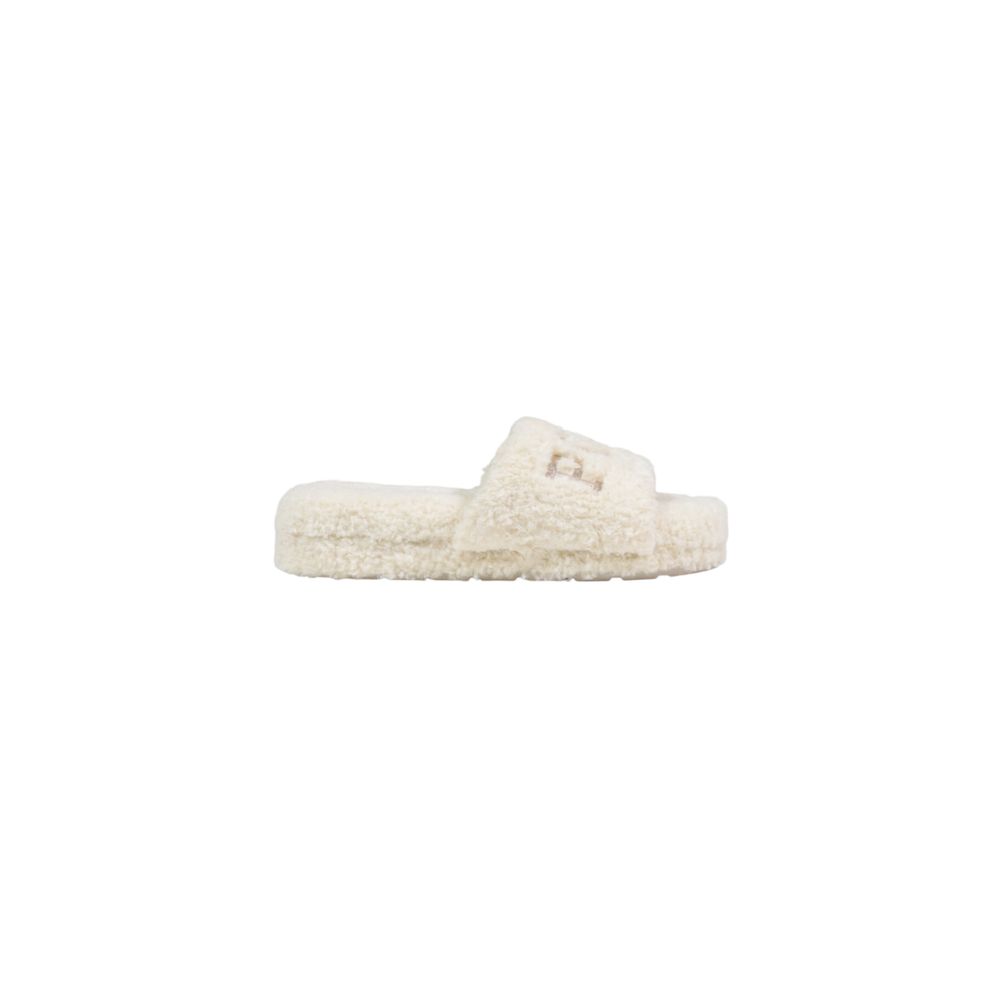 Cream Synthetic Slippers with Platform Sole