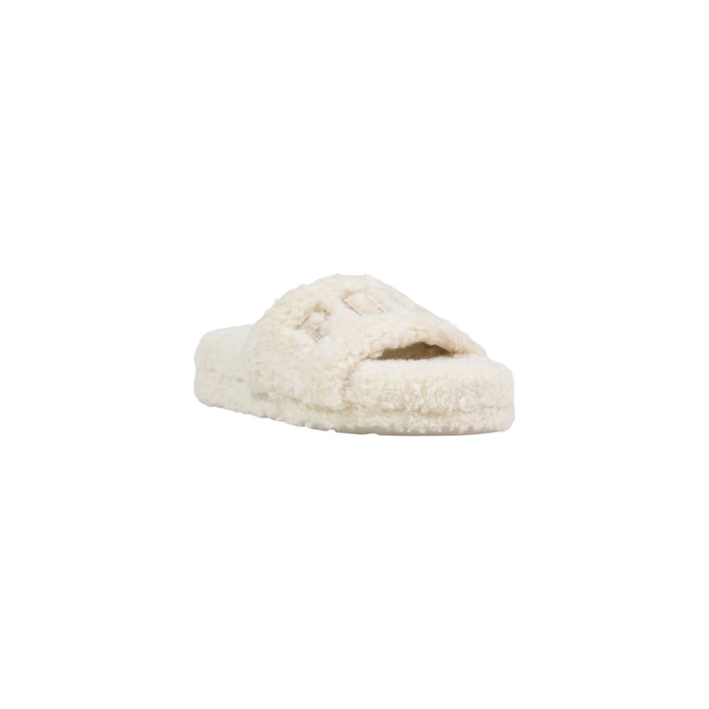 Cream Synthetic Slippers with Platform Sole