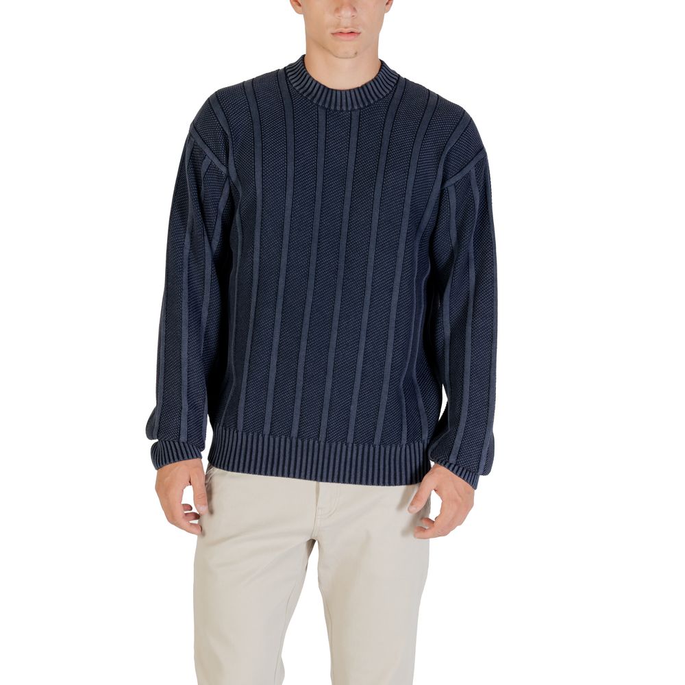 Blaues Baumwoll-Sweatshirt mit Rundhalsausschnitt
