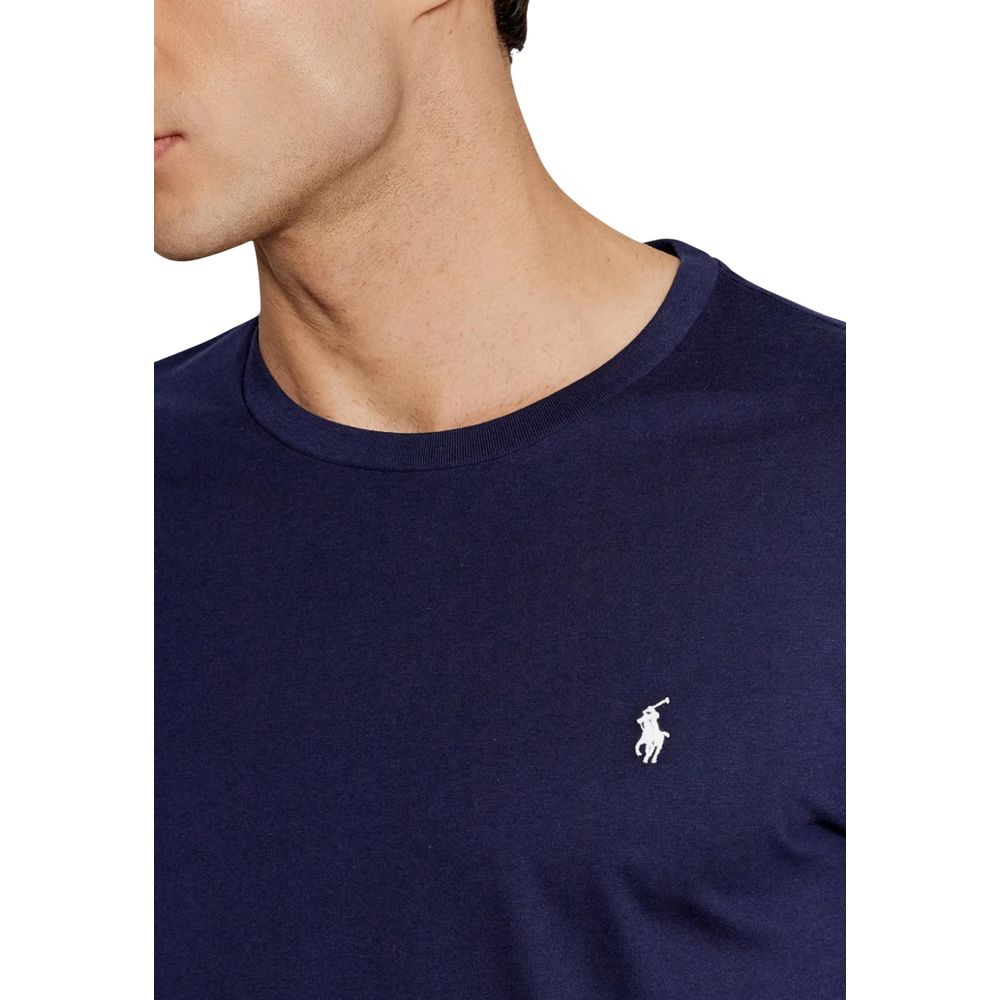 Blue Cotton Crew Neck T-Shirt with Polo Logo
