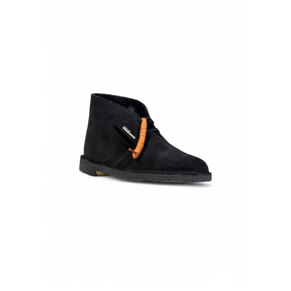 Schwarze knöchelhohe Schnürstiefel aus Leder und Wildleder