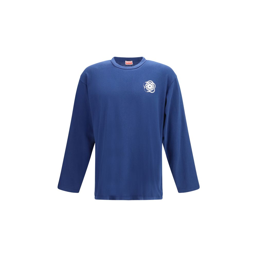 Blaues Langarm-T-Shirt aus Baumwolle mit Boke-Blumenmuster