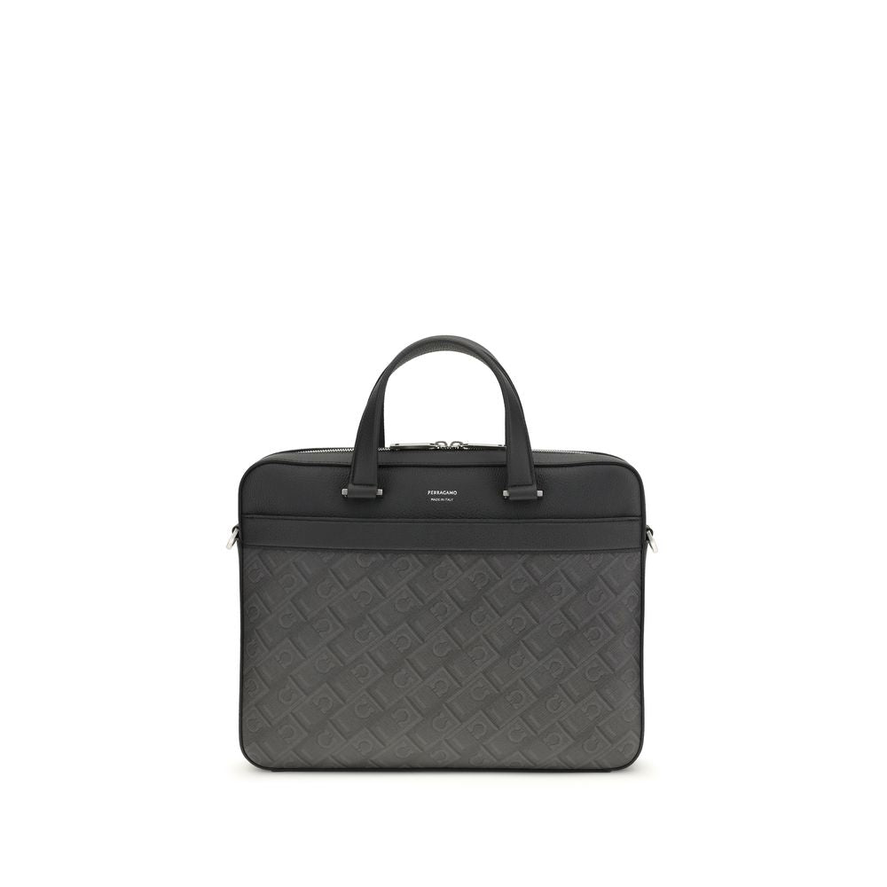 Gray Leather Briefcase with Monogram Canvas Panels